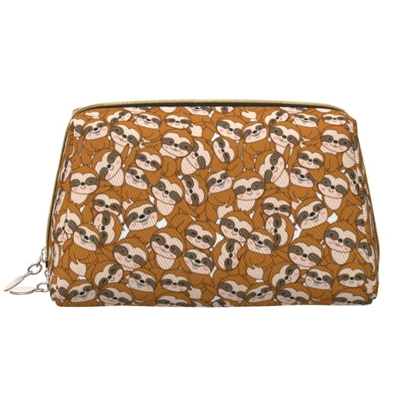 Naloa Monkey Sloth Leather Makeup Bag for Purse Travel, Portable Small Cosmetic Organizer for Women and Girls, Make up Bag with Zipper