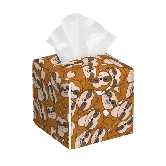 Naloa Monkey Sloth Tissue Box Cover Leather Tissue Holder Square Facial Tissue Case for Bathroom, Vanity Countertop, Tabletop, Car