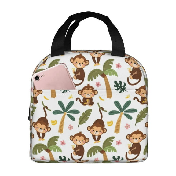 Naloa Monkeys Swinging from Palms Print Lunch Box for Women Men,Insulated Lunch Bag,Lunchbox,Thermal Leakproof Cooler,Reusable Lunch Tote Bag for Work School Travel Picnic