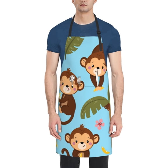 Naloa Monkeys Swinging from Palms Apron Kitchen Aprons with Pockets for Women Men Chef