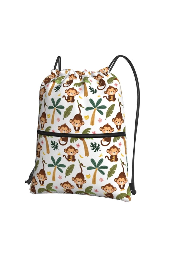Monkeys Swinging from Palms Drawstring Backpack String Bag Cinch Water Resistant for Gym Shopping Sport Yoga