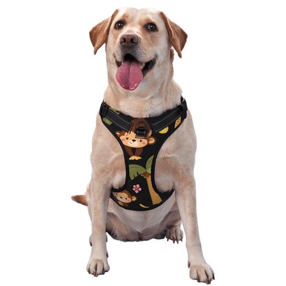 Naloa Monkeys Swinging from Palms Pet Harness Vest with Traction Rope, Adjustable No-Choke Dog Vest for Outdoor, Walking - Large