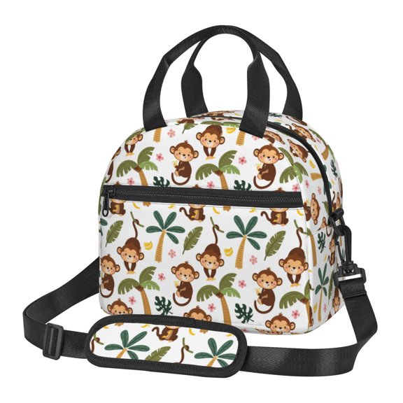Naloa Monkeys Swinging from Palms Print Lunch Bag for Women & Men Insulated Lunch Box or Cooler Lunch Tote Bags for Work, Travel, Outdoor