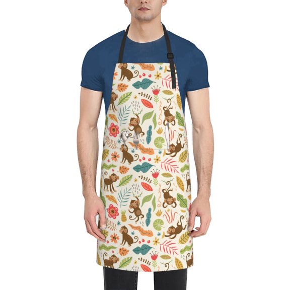 Naloa Monkeys in the Jungle Apron Kitchen Aprons with Pockets for Women Men Chef