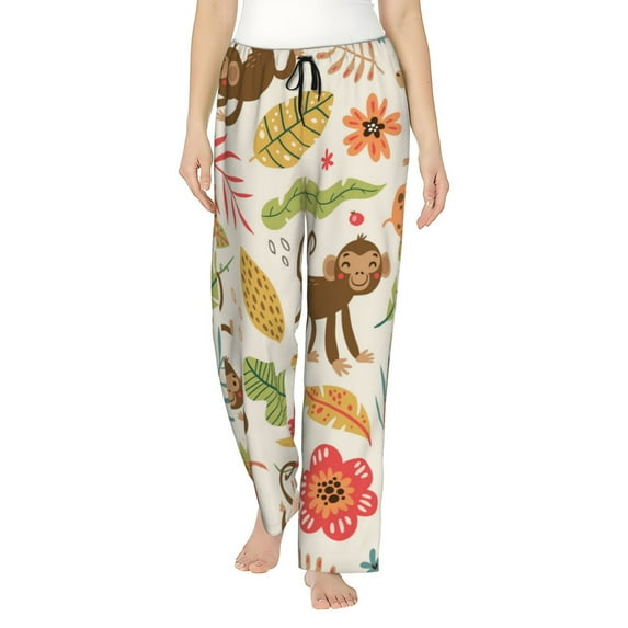 Naloa Monkeys in the Jungle Print Women’s Ultra-Soft Comfy Pajama Lounge Pants with Pockets & Drawstring
