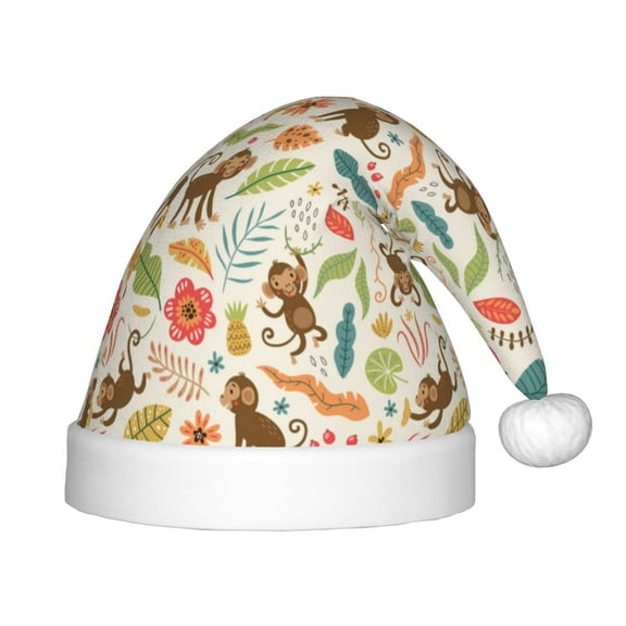 Naloa Monkeys in the Jungle Santa Hat for Kids Baby Christmas Hats,Girls Boys Toddler Plush Xmas Holiday Hat,Luxury Santa Claus Hat