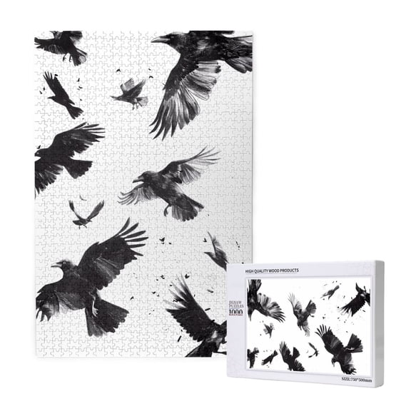 Naloa Monochrome Flying Ravens Custom Puzzles Personalized Puzzle 1000 Pieces from Photo Custom Jigsaw Puzzle for Wedding, Graduation, (29.519.7in, Vertical)