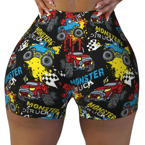 Naloa Monster Car Biker Shorts for Women Seamless Scrunch Short Women’s Yoga Shorts for Gym Running Sport Shorts - Large