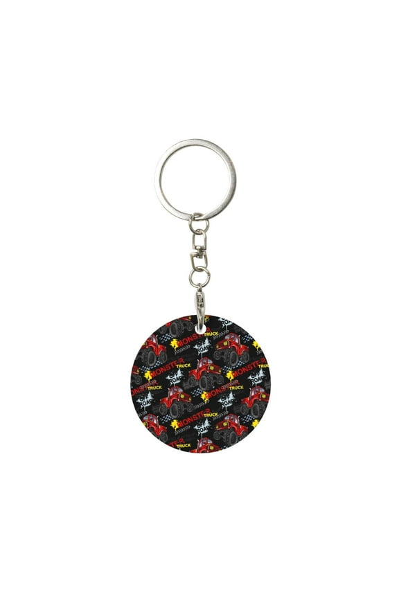 Monster Truck Print Round Keychain Keychain Key Ring, Key Tag, Key Chain Bulk for Gift Accessories (Round)