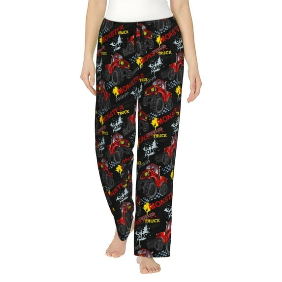 Naloa Monster Truck Print Women’s Ultra-Soft Comfy Pajama Lounge Pants with Pockets & Drawstring