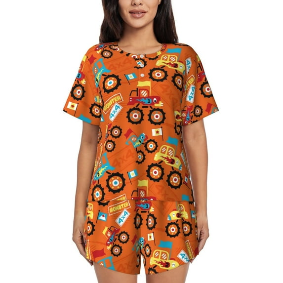 Naloa Monster Truck,Truck Cartoon Women's Short-Sleeved Pajama Set, Loungewear, Summer pajamas, Breathable Cozy - Large