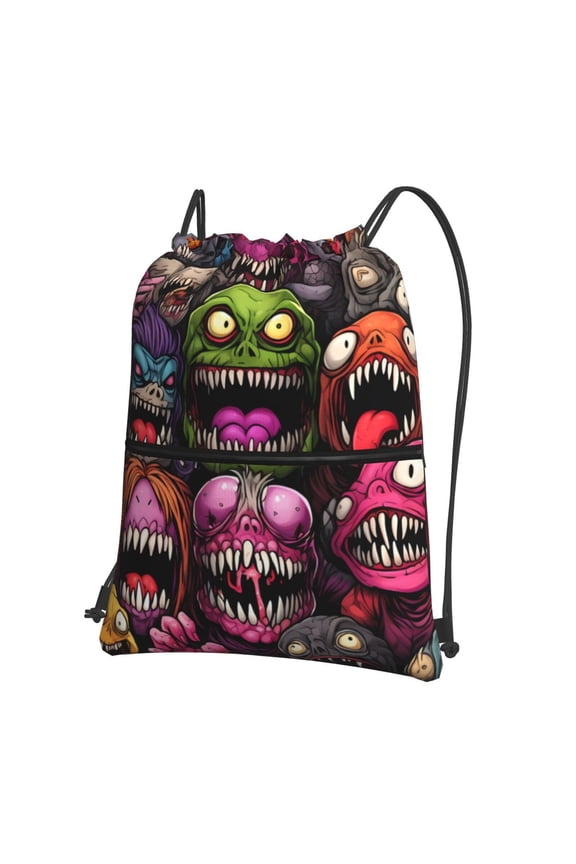 Monstrous Cartoon Characters Drawstring Backpack String Bag Cinch Water Resistant for Gym Shopping Sport Yoga