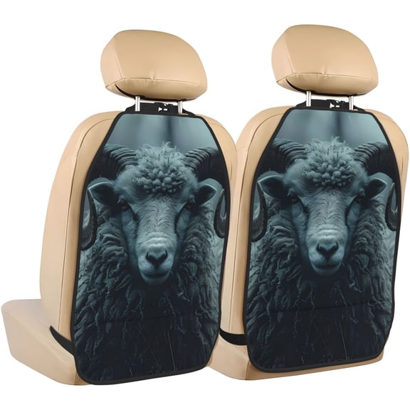 Naloa Moody Ram Portrait 2Pcs Anti-Kick Back Seat Cover Kick Mat, Car Seat Protector with 3 Storage Pockets