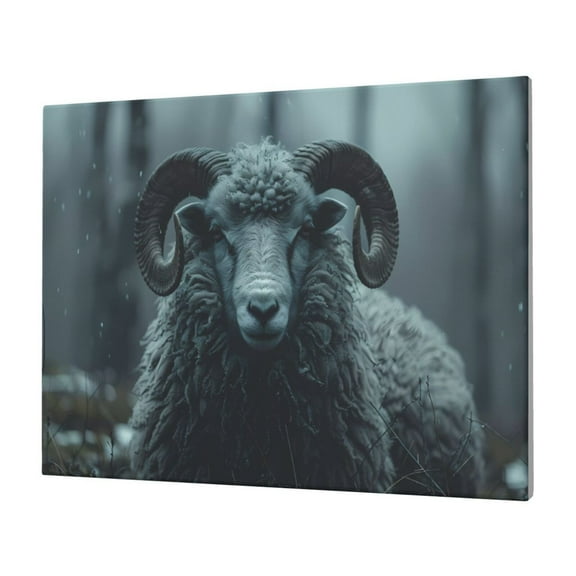 Naloa Moody Ram Portrait Print Canvas Picture,Wall Pictures, Modern Decorative Poster,Art Prints for Bedroom, Toilet, 40 x 30 cm, Built-in Wooden Frame