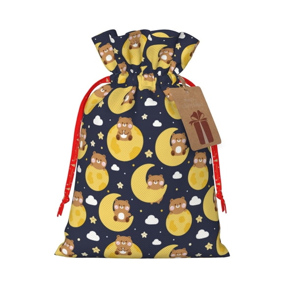 Naloa Moon Bear Drawstring Christmas Bags, 3D Xmas Gift Bags, Christmas Wrapping Bags, Xmas Goodie Bags, Treat Pouch Bags, Party Favor Bags-Medium