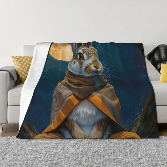 Naloa Moon Night Sky Cute Rabbit Flannel Blankets - Thick and Warm Blanket for Winter, Soft Fuzzy Plush King Blanket for All Seasons80"x60"