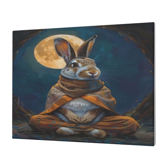 Naloa Moon Night Sky Cute Rabbit Print Canvas Picture,Wall Pictures, Modern Decorative Poster,Art Prints for Bedroom, Toilet, 40 x 30 cm, Built-in Wooden Frame