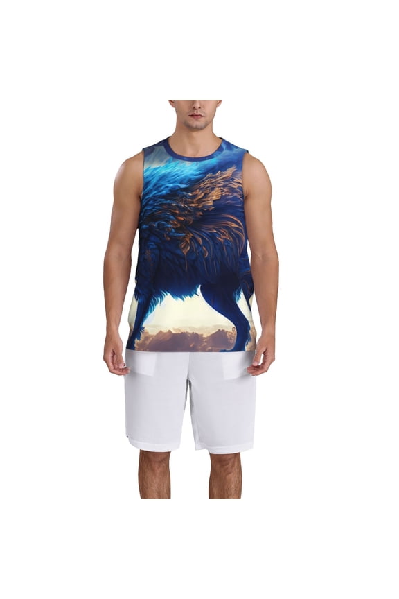 Moonlit Blue Wolf Basketball Jersey Reversible Men's Mesh Athletic Sports Shirts Training Practice S-4XLMedium