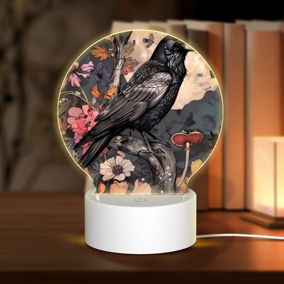 Naloa Moonlit Crow Blossoms Acrylic LED Night Light Custom LED Lights Personalized Nightlight Customized Gifts for Family Couples Friends