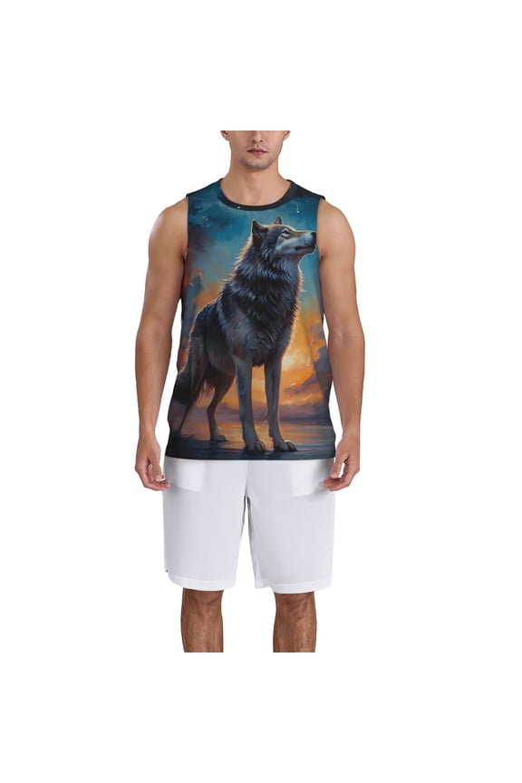 Moonlit Night Sky Wolf Basketball Jersey Reversible Men's Mesh Athletic Sports Shirts Training Practice S-4XLMedium