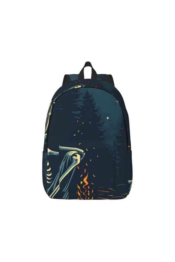 Moonlit Skeleton Campfire Canvas Backpack for Men Women Rucksack Casual Travel Daypack College Tote Satchel Bookbag for Teens-Small