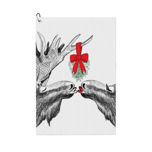 Naloa Moose Kissing Under Mistletoe Golf Towel Golf Gift for Men and Women Golf Towel with Carabiner Clip to Quickly Remove Mud, Dirt and Sweat