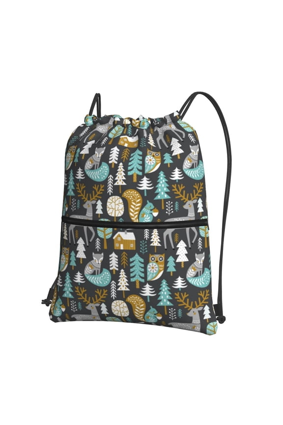 Moose Squirrel owls tree Drawstring Backpack String Bag Cinch Water Resistant for Gym Shopping Sport Yoga