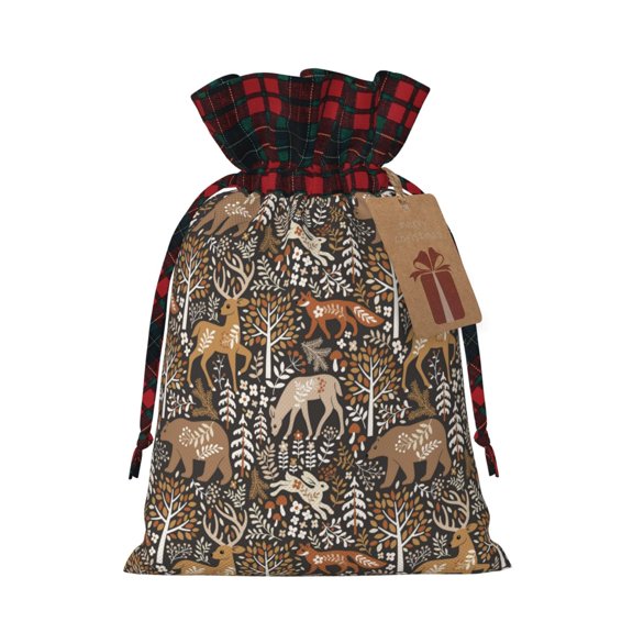 Naloa Moose fox bear leaf tree Christmas Gift Bags Christmas Drawstring Gift Bags Christmas Trees Decorations Indoor Holiday Party Christmas Treat Bags-Black