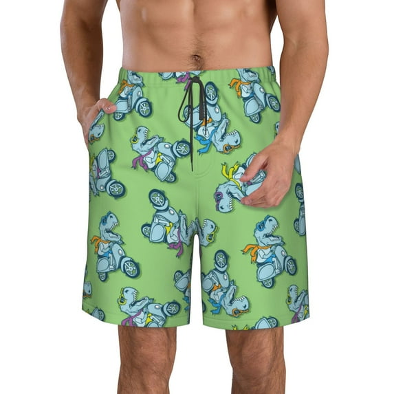 Naloa Motorcycle Riding Dinosaur Men's Beach Shorts, Surfing shorts, Swim trunks, Quick Dry Swim Trunks for Surfing Beach Fun - Large