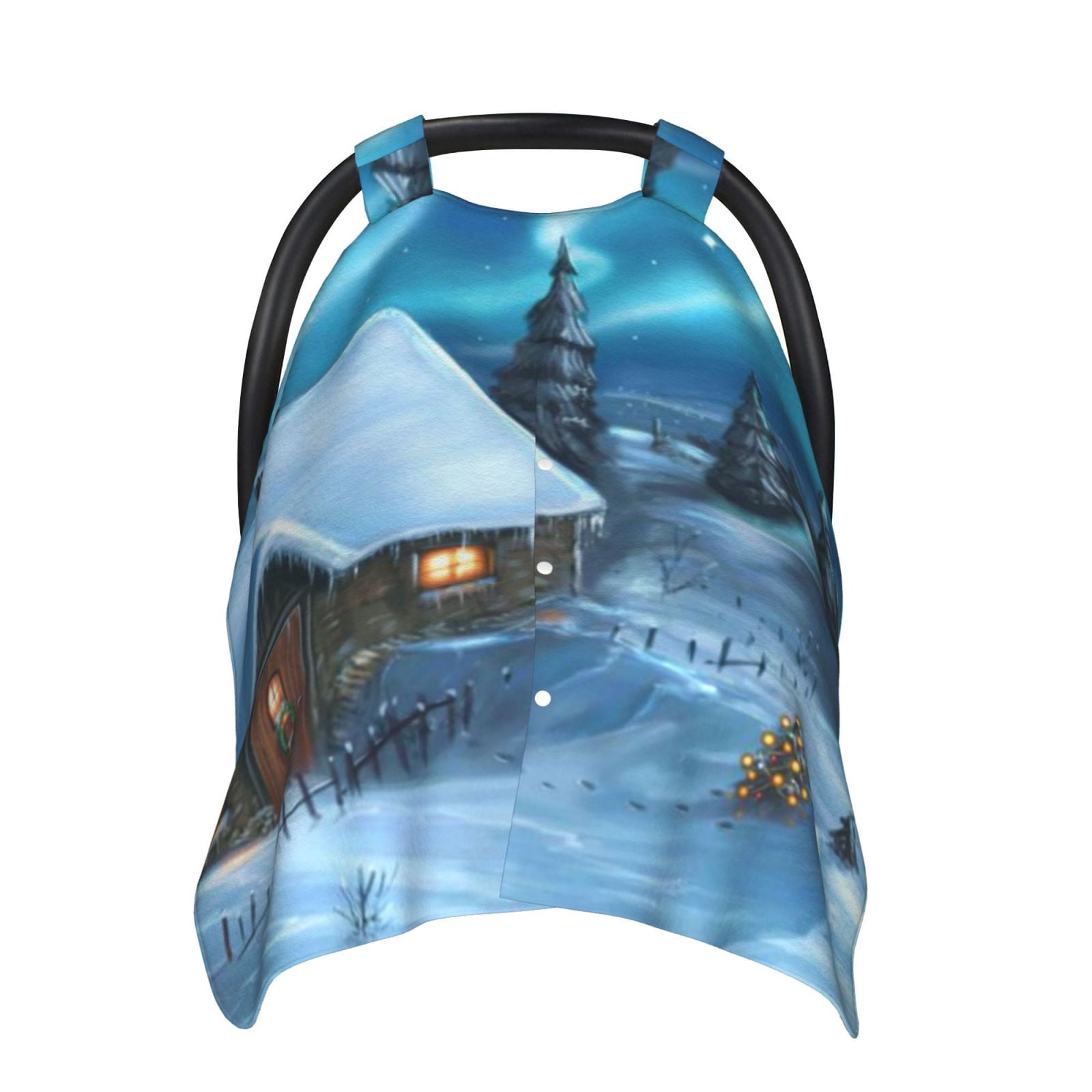 Naloa Mountain Cottage In Snow Baby Car Seat Cover, Breathable Baby Carrier Cover, Multiuse Baby Carrier Cover & Nursing Breastfeeding Cover