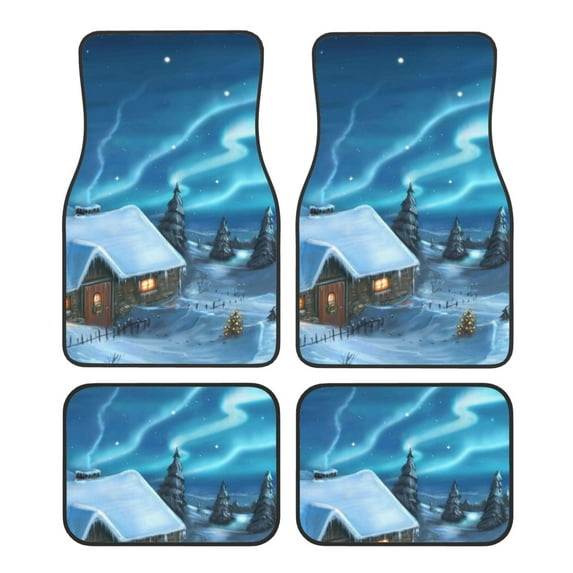 Naloa Mountain Cottage In Snow Car Foot Mat Set of 4 Pieces - Universal Floor Liner Neoprene Full Set Floor Mats for Cars Trucks SUV