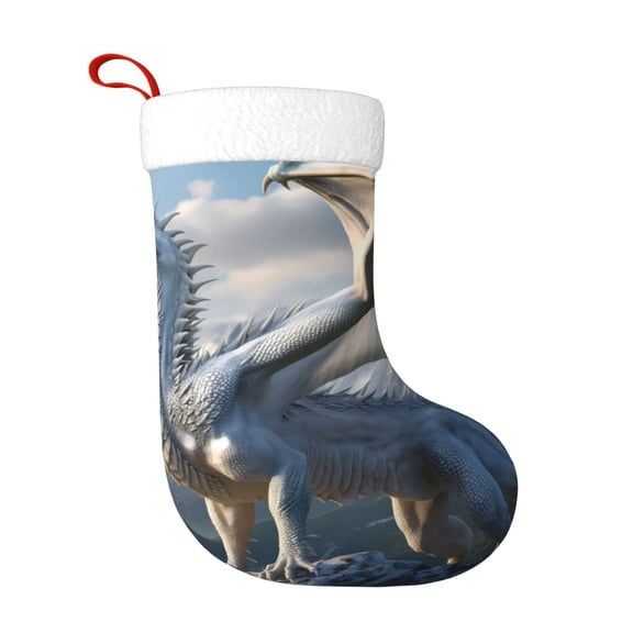 Naloa Mountain White Dragon Christmas Stockings Decorations, Xmas Ornaments, DIY Personalized Farmhouse Decor for Home Family Party Tree