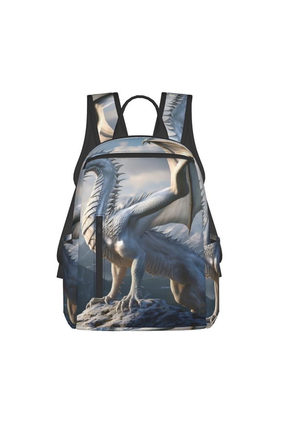 Mountain White Dragon Print Lightweight DayBackpack Suitable for school, work, shopping, travel, etc.