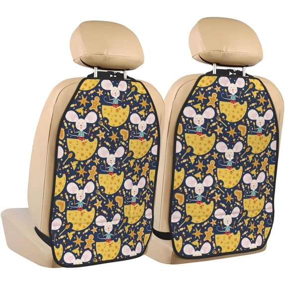 Naloa Mouse Cheese 2Pcs Anti-Kick Back Seat Cover Kick Mat, Car Seat Protector with 3 Storage Pockets