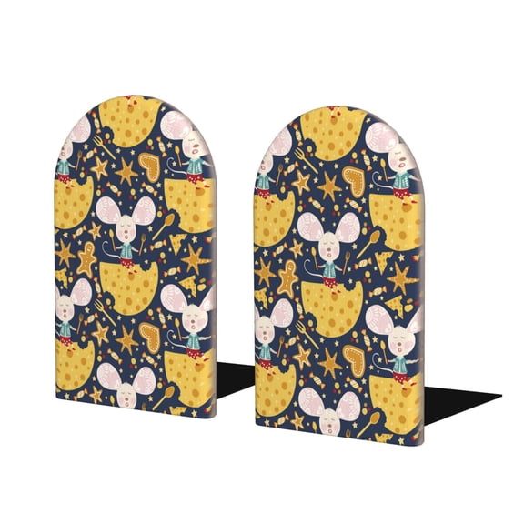 Naloa Mouse Cheese Wood Non-Skid Bookend for Shelves,Book Ends for Heavy Books, Book Stand for CDs,1 Pair
