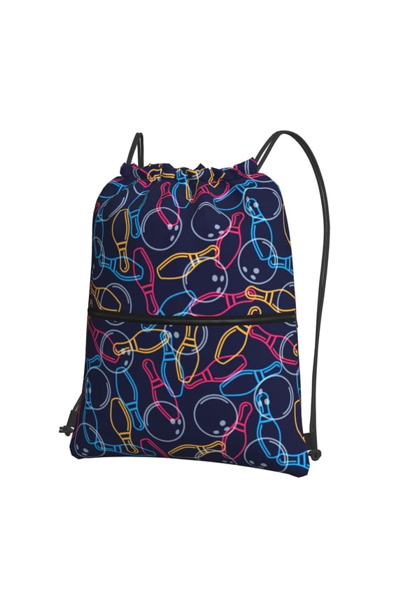 Multicolor Bowling Drawstring Backpack String Bag Cinch Water Resistant for Gym Shopping Sport Yoga