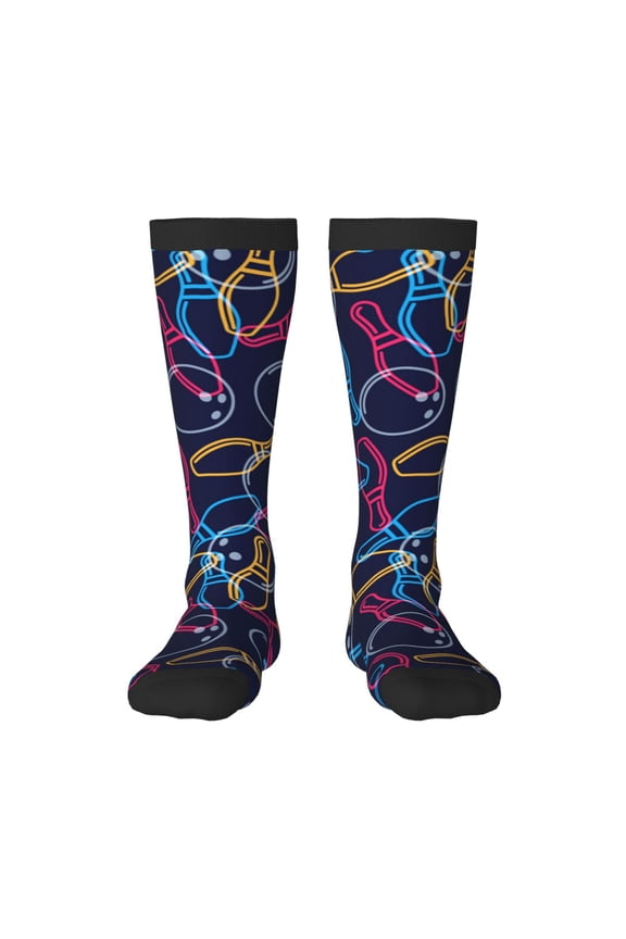 Multicolor Bowling Thigh High Socks Extra Long Stretchy Sock Women Over Knee High Opaque Stocking Daily Wear