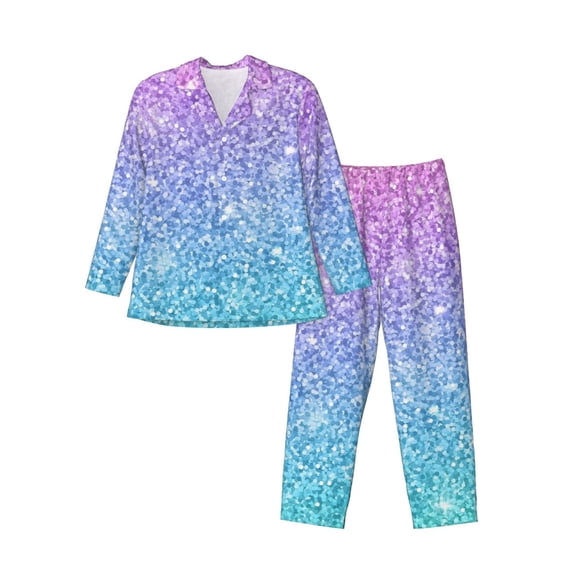 Naloa Multicolor Glitter Men’s Pajamas Set - Long Sleeve Button Down Sleep Shirt and Pajama Bottoms Sleepwear Set-Small