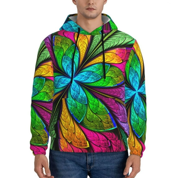 Naloa Multicolored Beautiful Flower Men's Casual Hooded Collar Drawstring Hoodies Pullover Sweatshirts Casual Long Sleeve Shirts-3X-Large
