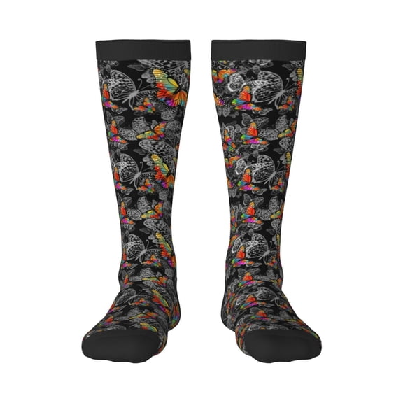 Naloa Multicolored Butterflies C Knee Socks, High Socks Long Stretchy Sock Women Knee High Stocking, Long Socks for Women