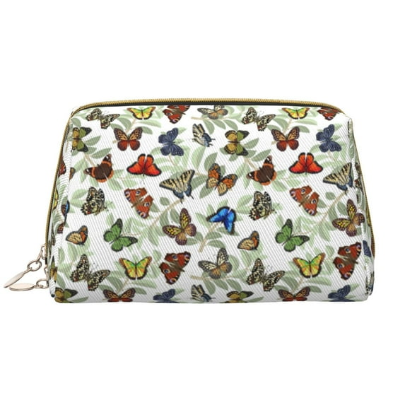 Naloa Multicolored Butterflies Leather Makeup Bag for Purse Travel, Portable Small Cosmetic Organizer for Women and Girls, Make up Bag with Zipper