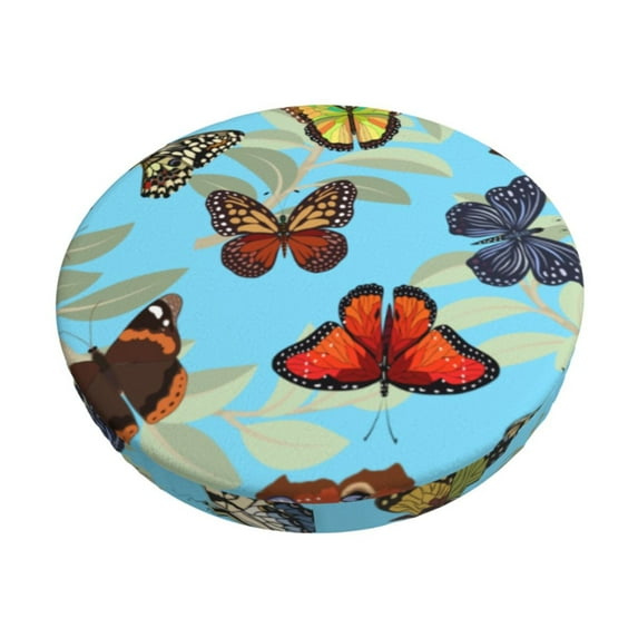 Naloa Multicolored Butterflies Round Bar Stool Cushion Cover 12-14 inch, Fits Kitchen, Office, Restaurant Chairs - 12 inch
