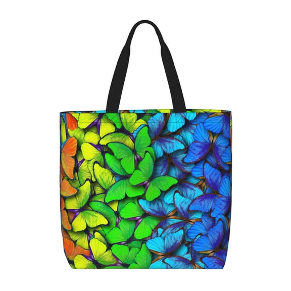 Naloa Multicolored Butterflies Tote Bag for Women, Foldable Tote Bag With Zipper, Large Shoulder Bag, Top Handle Handbag for Travel, Work, Shopping