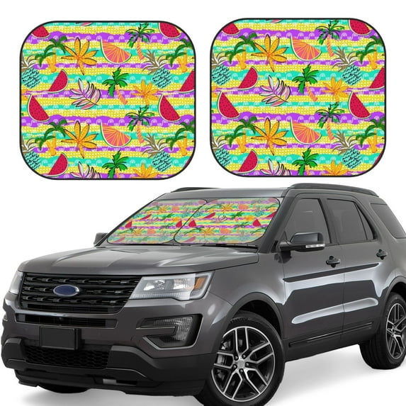 Naloa Multicolored Tropical Print 2-Piece Windshield Sunshade,Foldable Car Front Window Sun Shades,for Most Sedans SUV Truck-Large