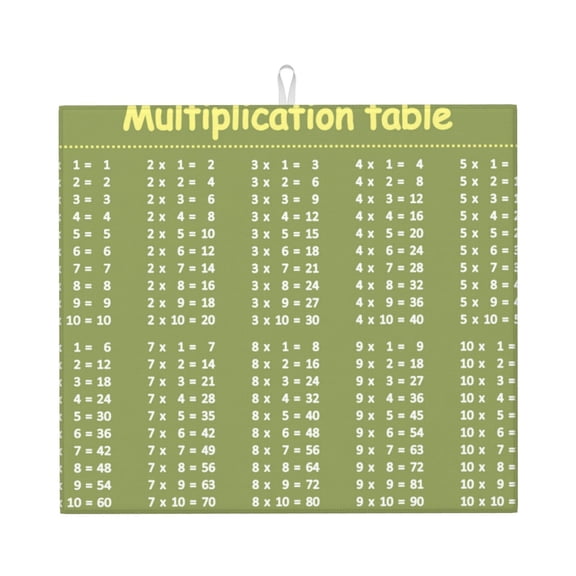 Naloa Multiplication Table1 Dish Drying Mat for Kitchen Counter, Heat Resistant Drainer Mats, Absorbent Draining Mat,Dish Rack Pad,16"x18"
