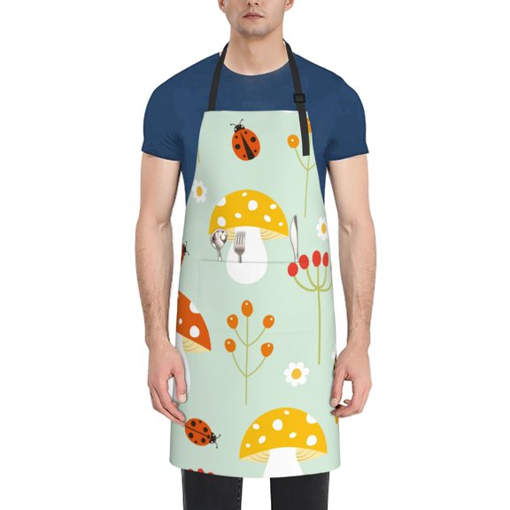 Naloa Mushroom Bee Apron Kitchen Aprons with Pockets for Women Men Chef