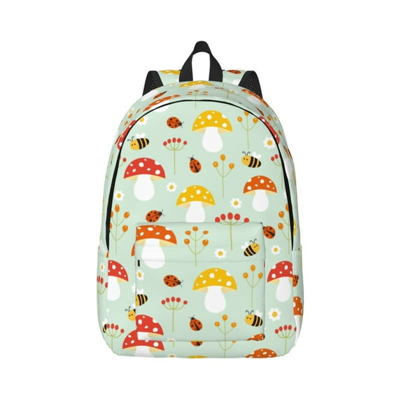 Naloa Mushroom Bee Canvas Backpack for Men Women Rucksack Casual Travel Daypack College Tote Satchel Bookbag for Teens-Small