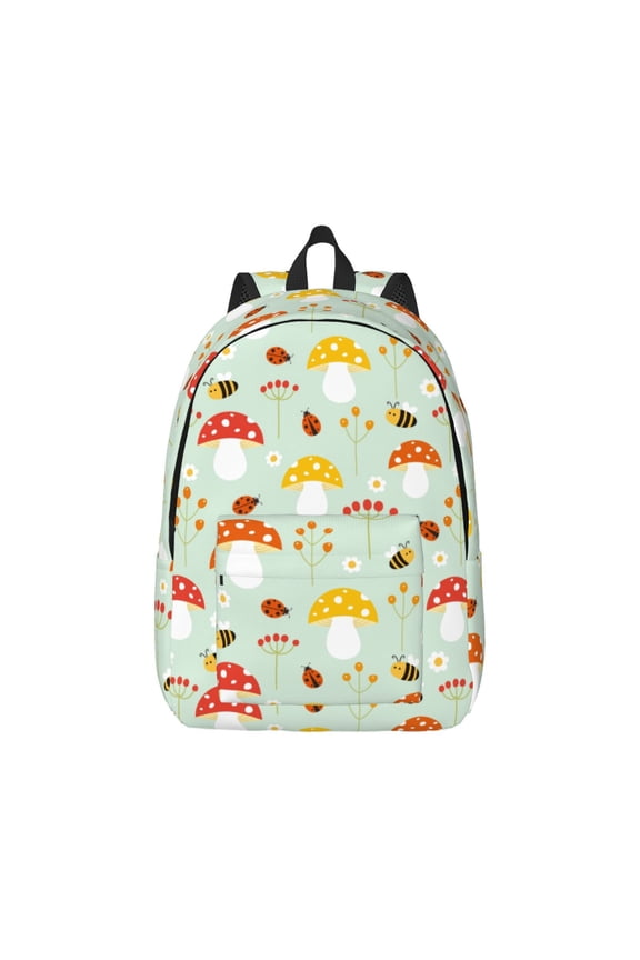 Mushroom Bee Canvas Backpack for Men Women Rucksack Casual Travel Daypack College Tote Satchel Bookbag for Teens-Small