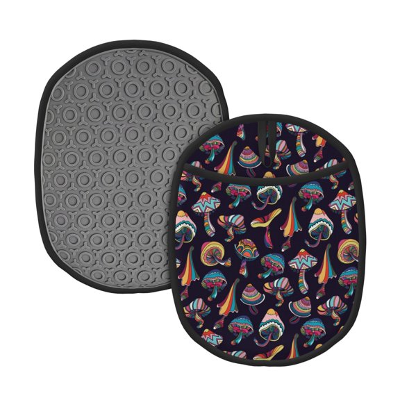 Naloa Mushroom Doodle Silicone Pot Holders, Oven Mitts Heat Resistant Hot Pads, Non Slip Pot Holder for Kitchen Baking and Cooking 9.4 x 7.5 Inches