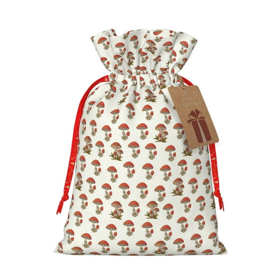 Naloa Mushroom Drawstring Christmas Bags, 3D Xmas Gift Bags, Christmas Wrapping Bags, Xmas Goodie Bags, Treat Pouch Bags, Party Favor Bags-Small